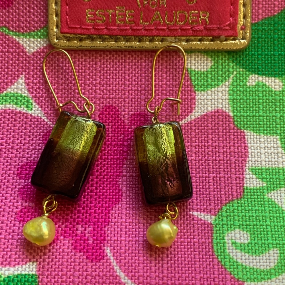 Glass ~ Fresh Water Pearl Dangle Drop Earrings